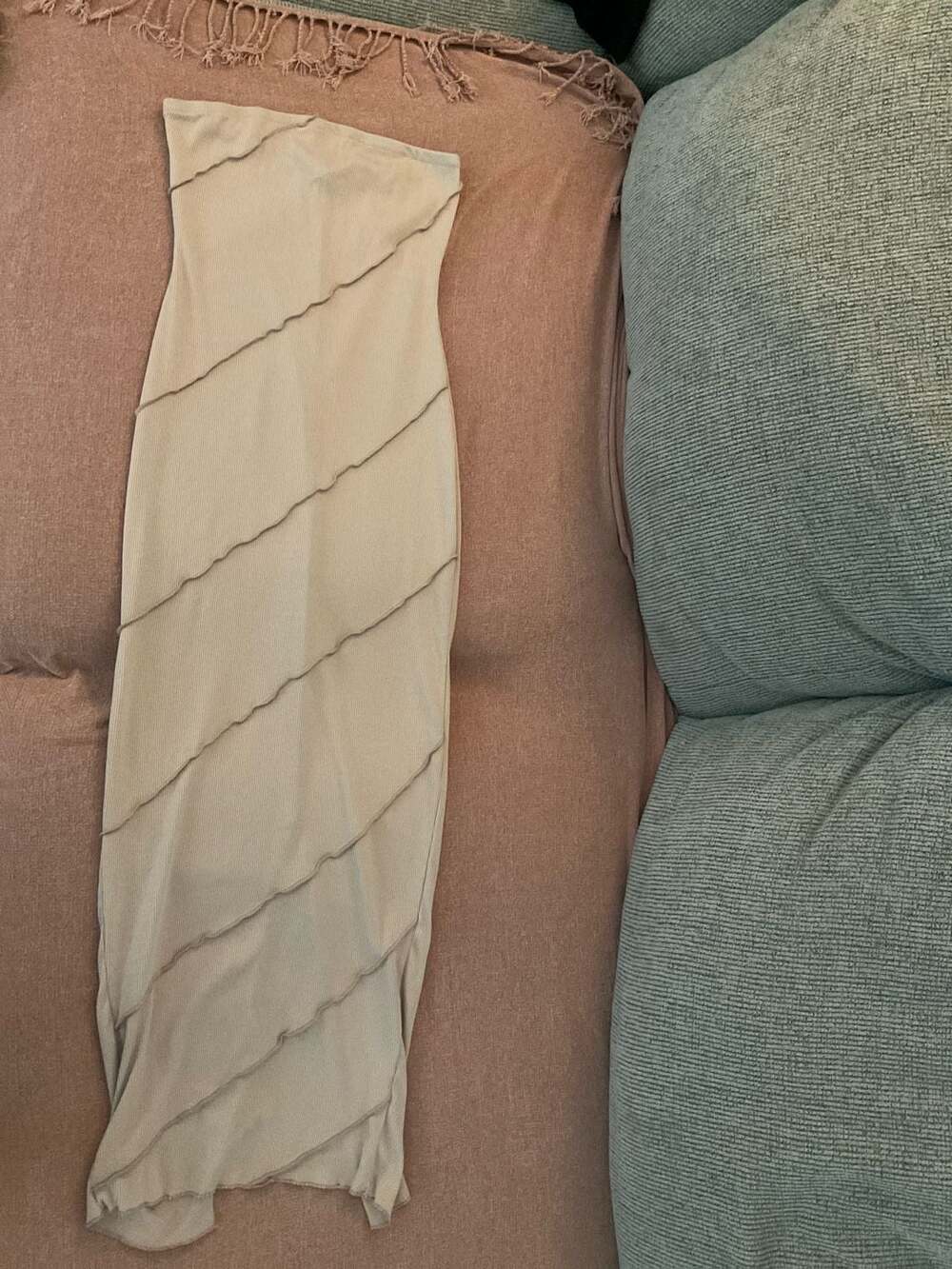 Fashion Nova Ribbed Strapless Maxi Dress with Seam Detail, Sand, Size M